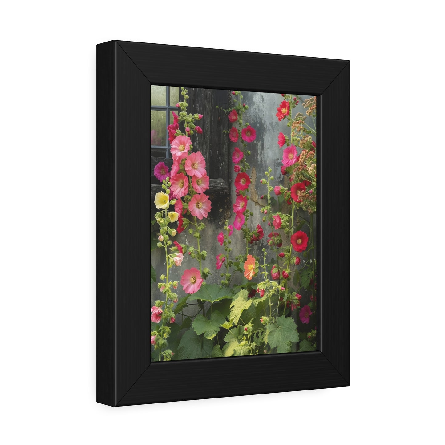 Rustic Hollyhocks Framed Paper Posters