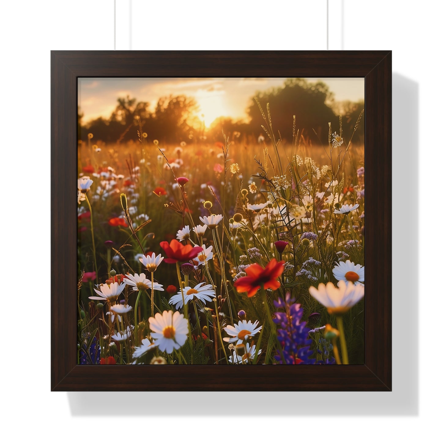 Wildflower Meadow at Sunset Framed Vertical Poster