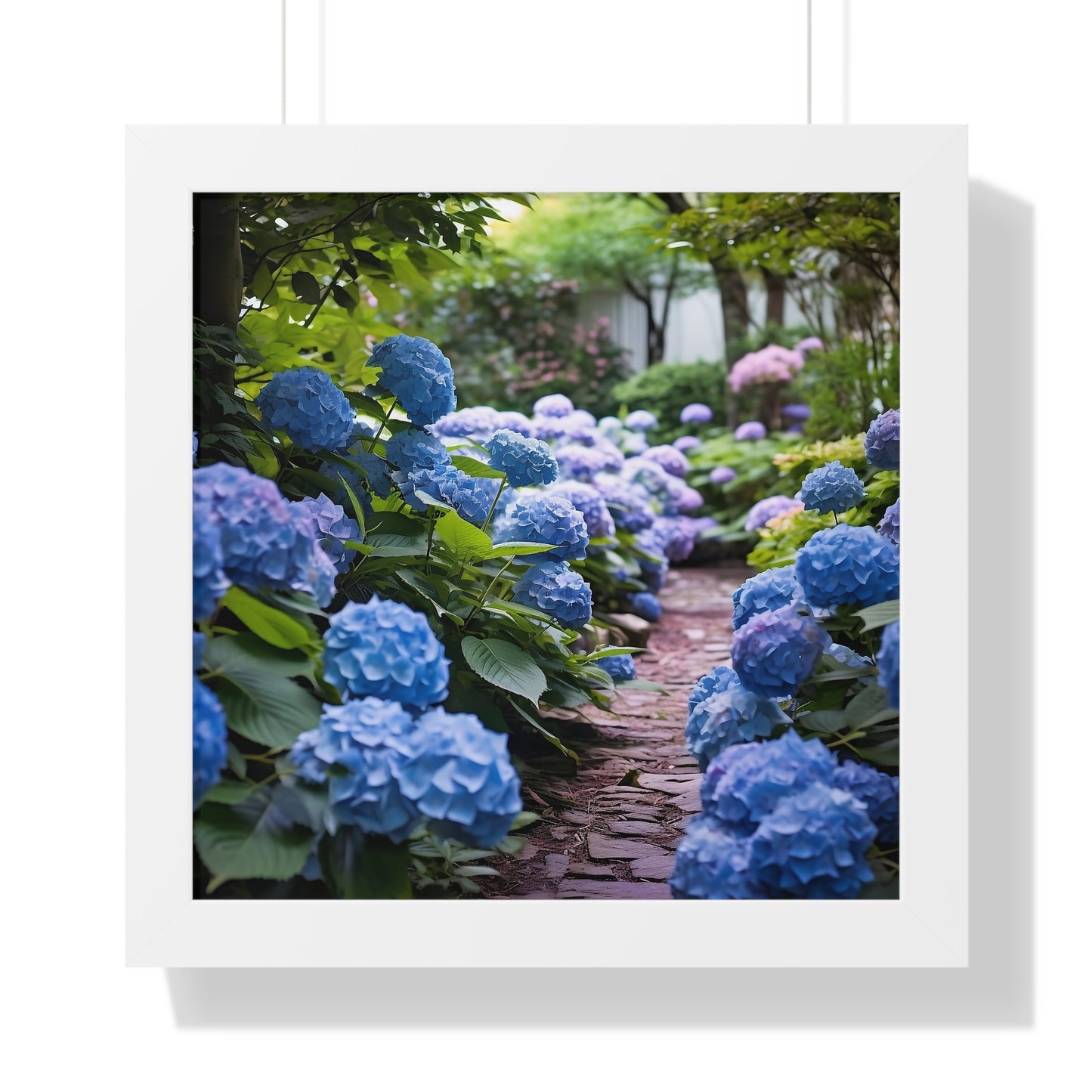 Blue Hydrangea Garden Framed Vertical Poster