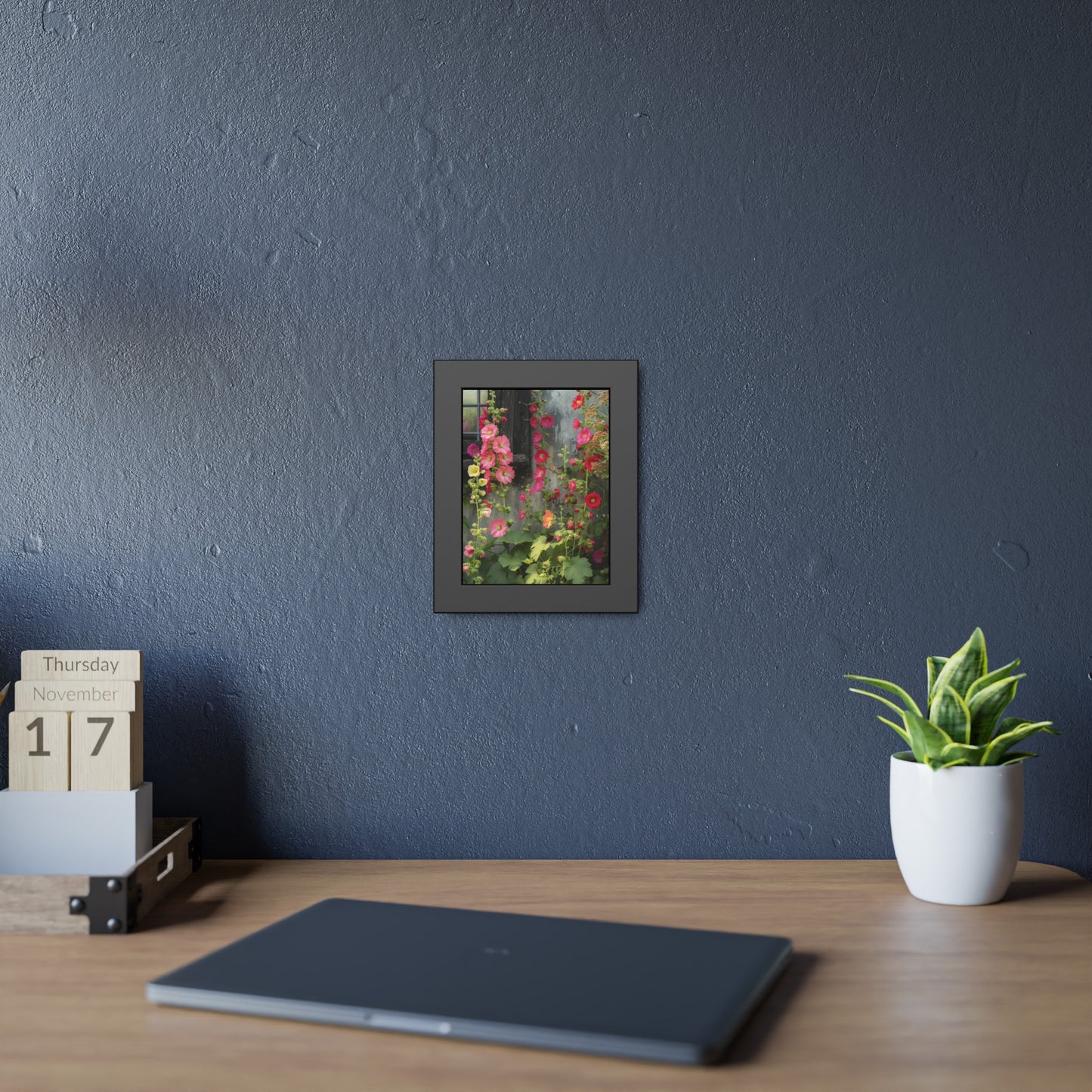 Rustic Hollyhocks Framed Paper Posters