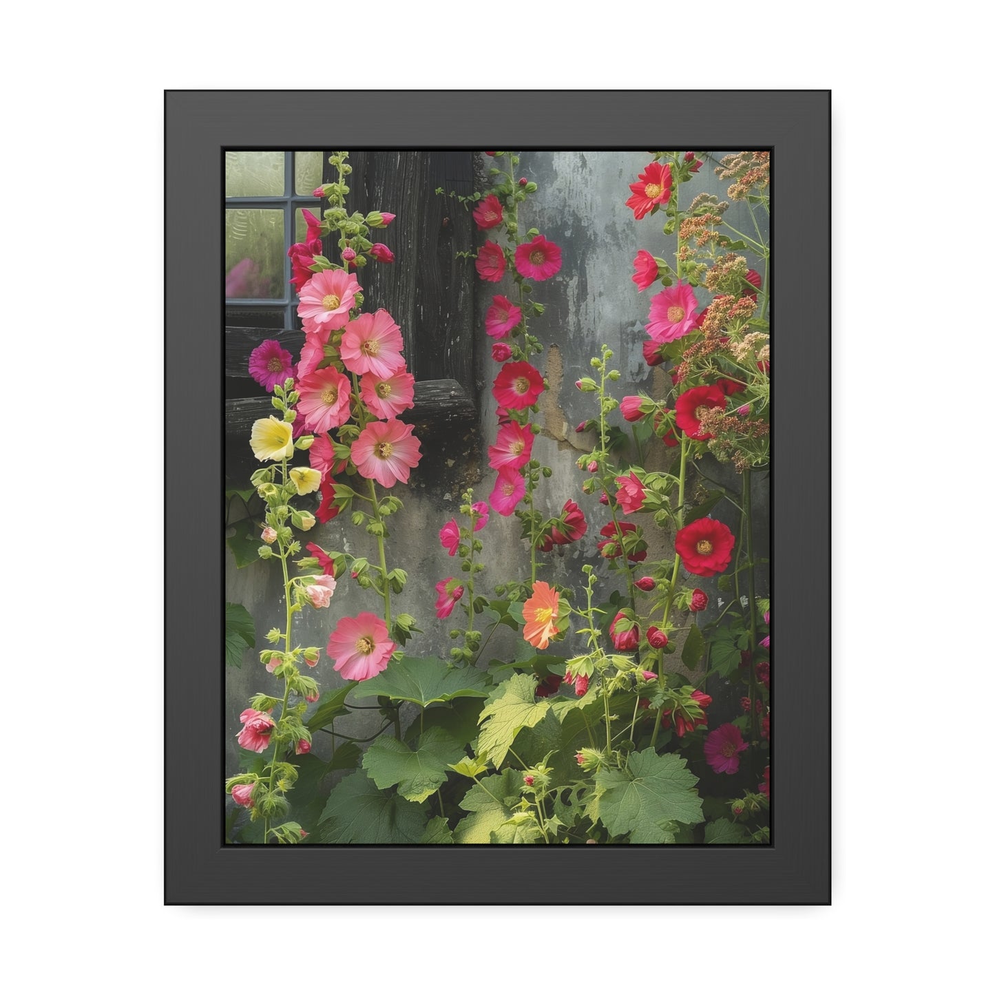 Rustic Hollyhocks Framed Paper Posters