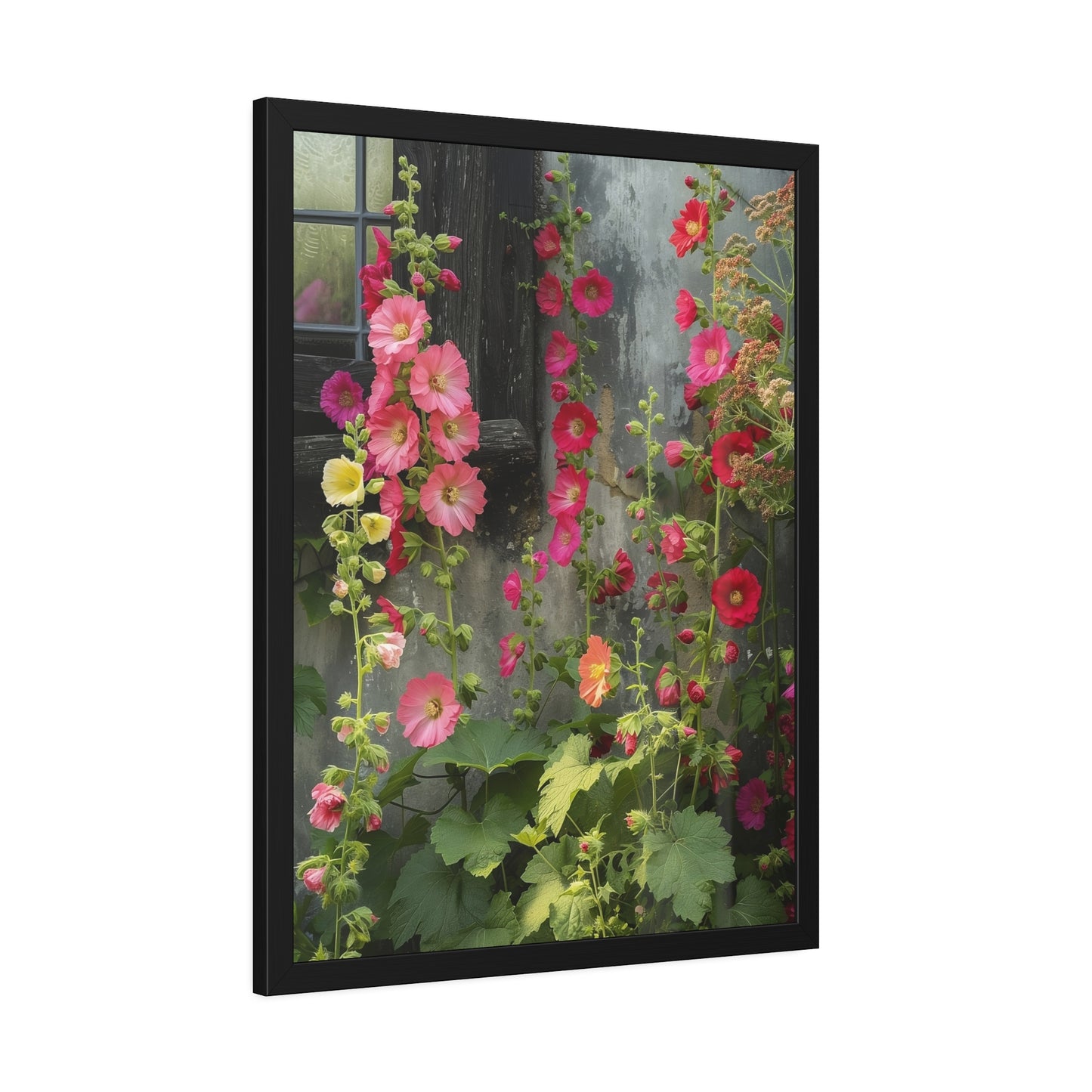 Rustic Hollyhocks Framed Paper Posters