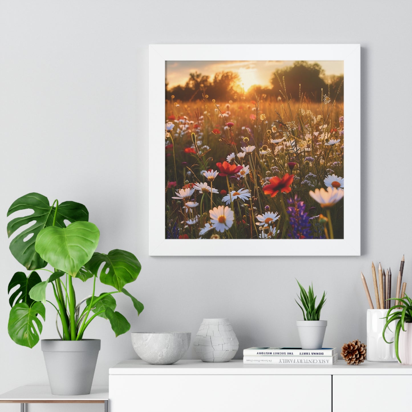 Wildflower Meadow at Sunset Framed Vertical Poster