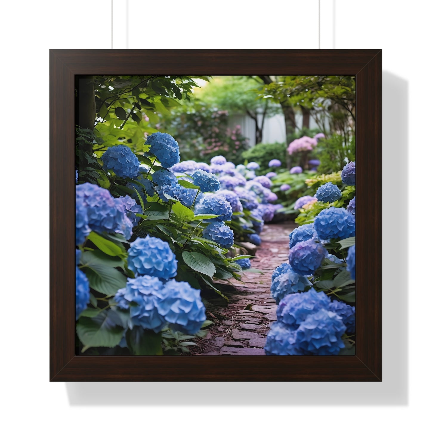 Blue Hydrangea Garden Framed Vertical Poster