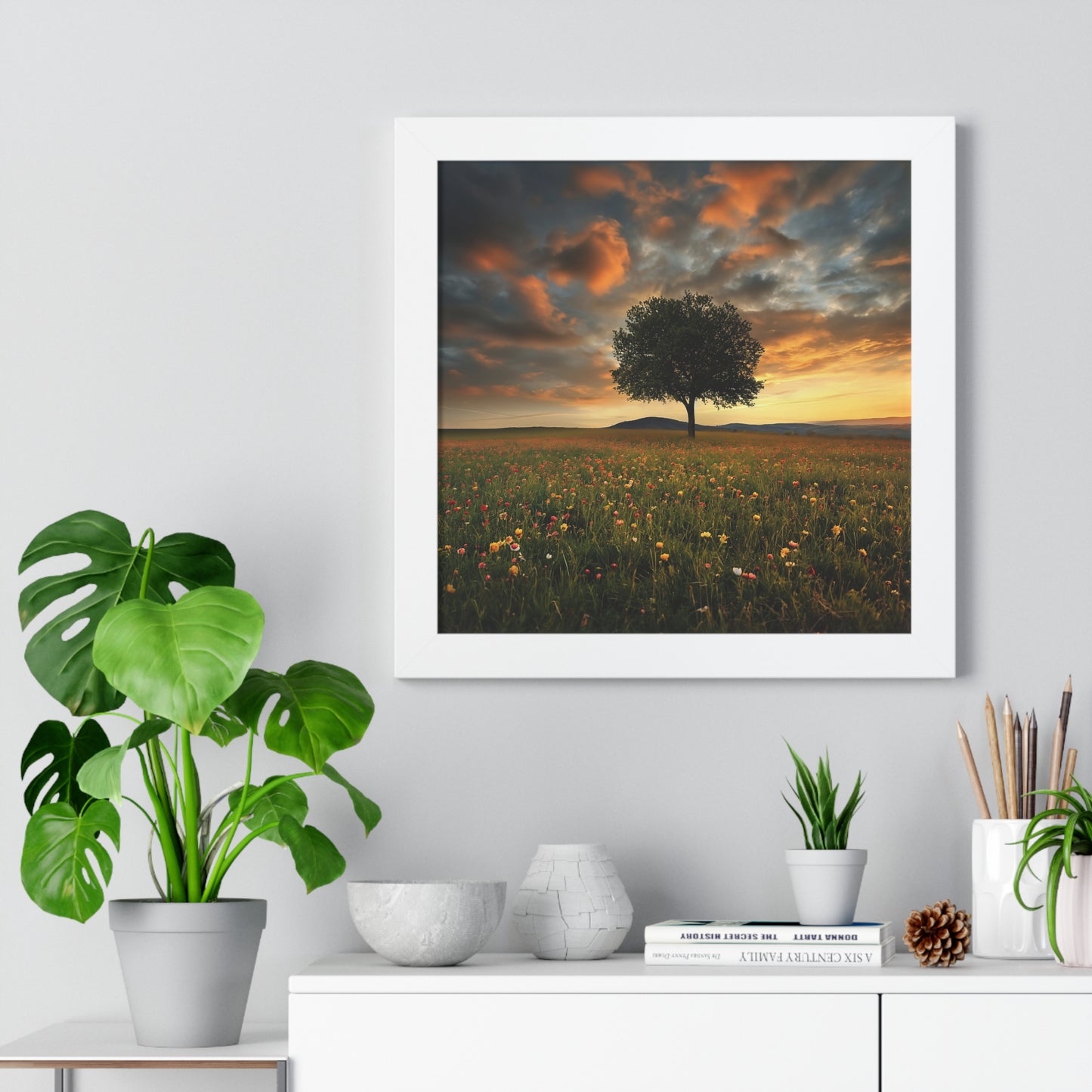 Tree in the Summer Meadow Framed Vertical Poster