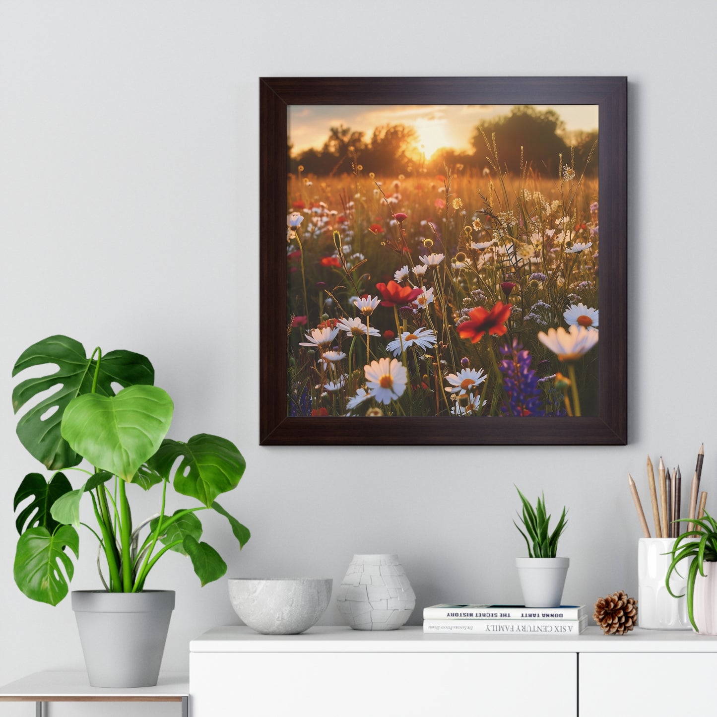 Wildflower Meadow at Sunset Framed Vertical Poster