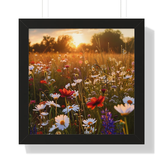 Wildflower Meadow at Sunset Framed Vertical Poster