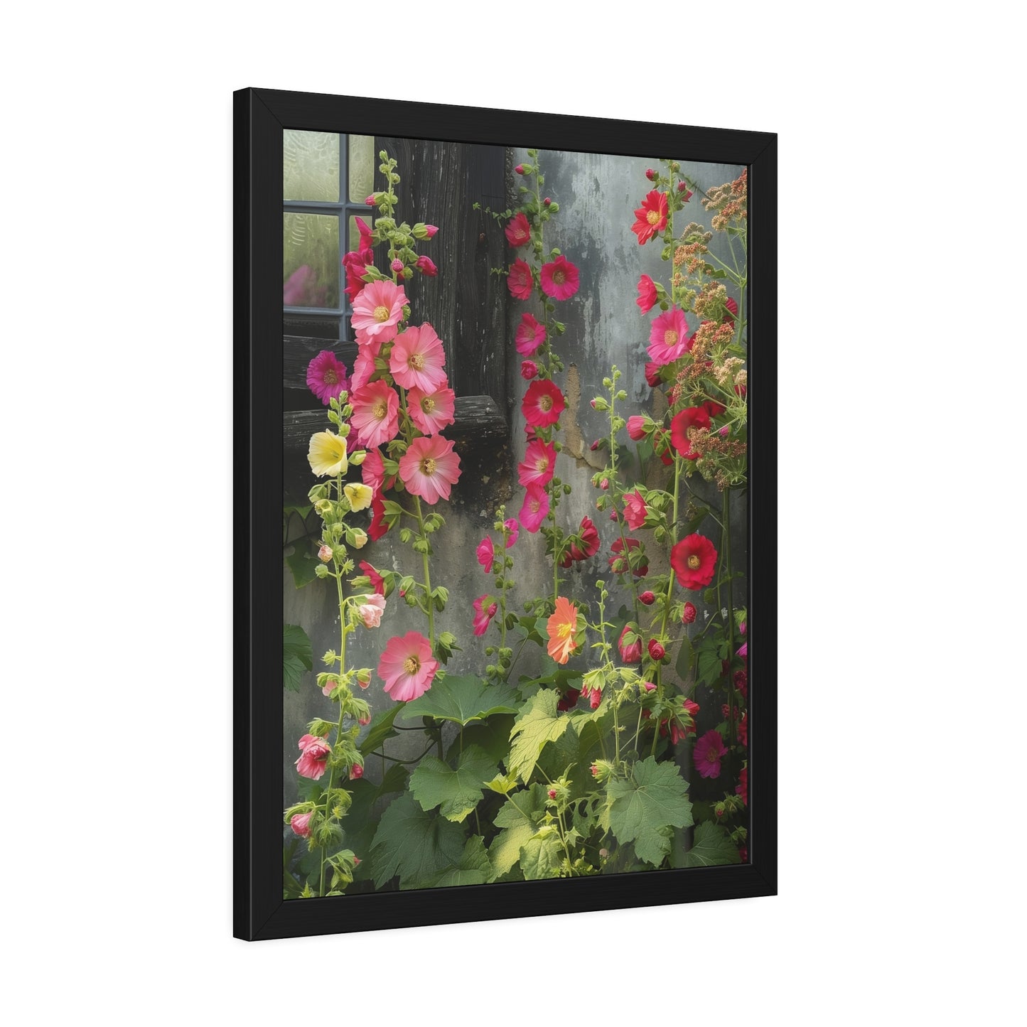 Rustic Hollyhocks Framed Paper Posters