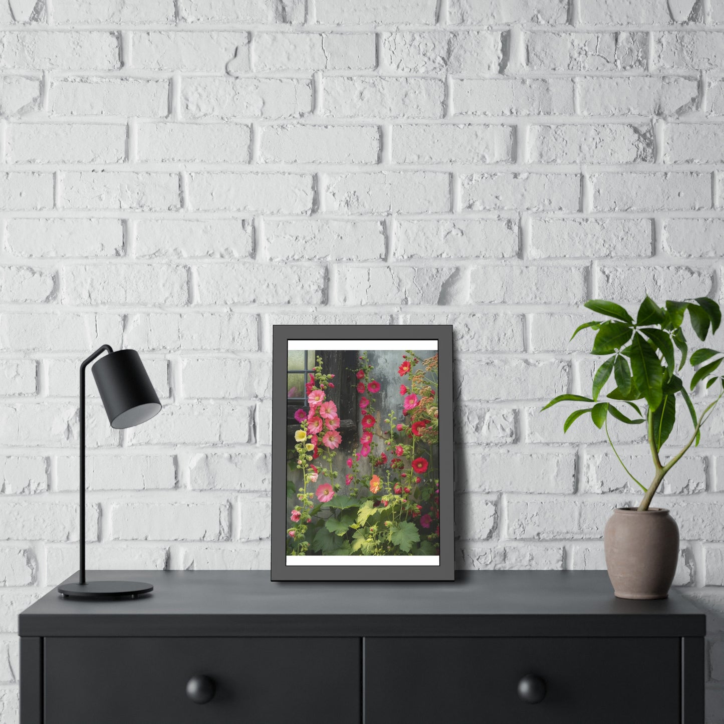 Rustic Hollyhocks Framed Paper Posters