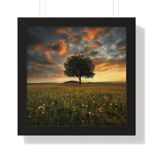 Tree in the Summer Meadow Framed Vertical Poster