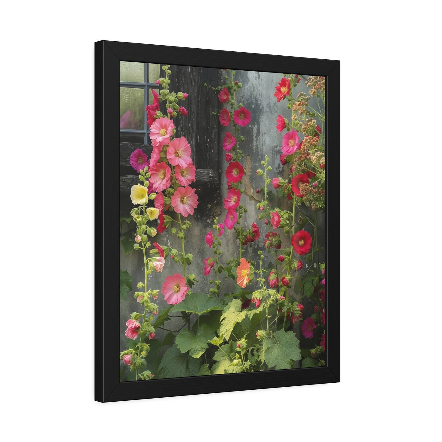 Rustic Hollyhocks Framed Paper Posters