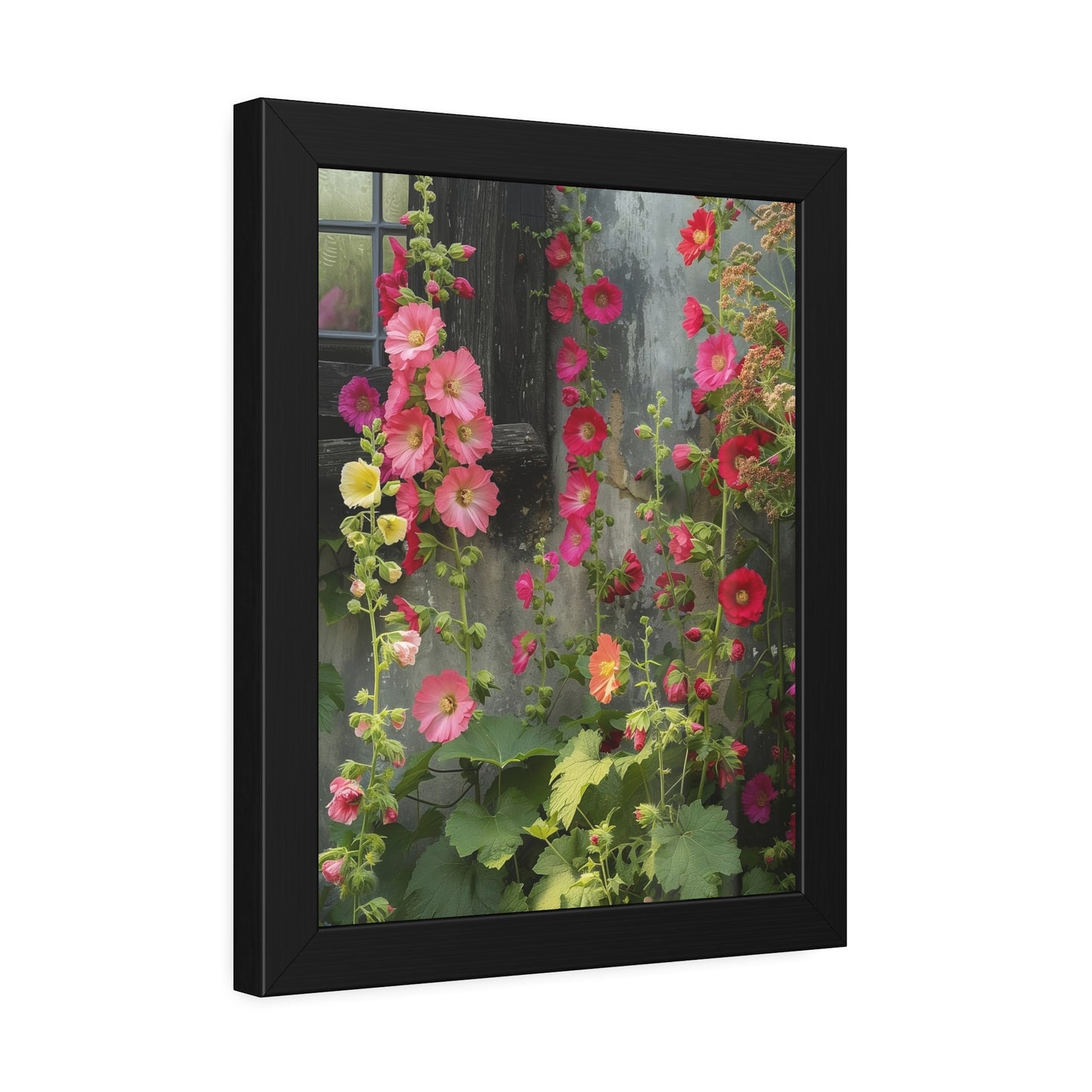 Rustic Hollyhocks Framed Paper Posters