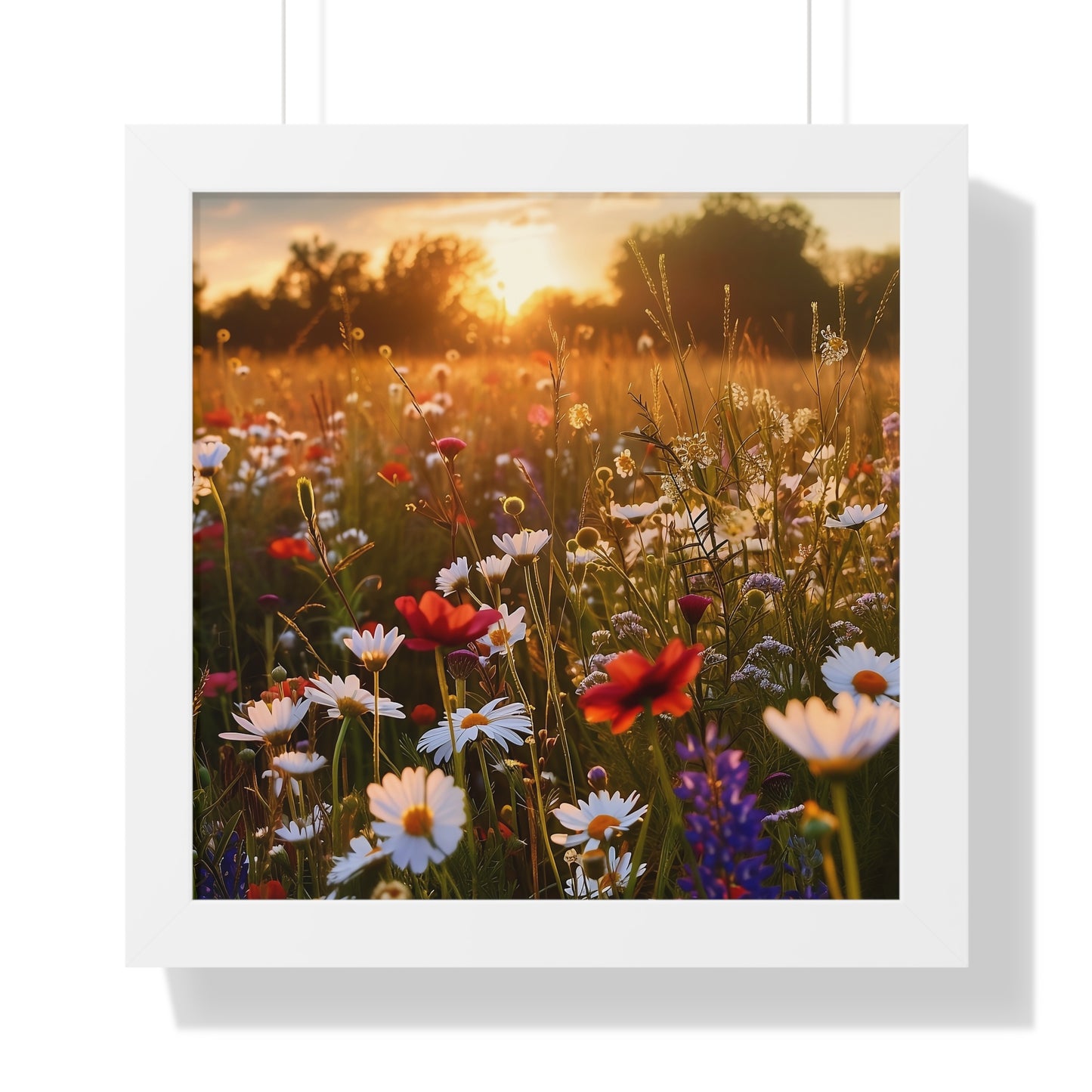 Wildflower Meadow at Sunset Framed Vertical Poster