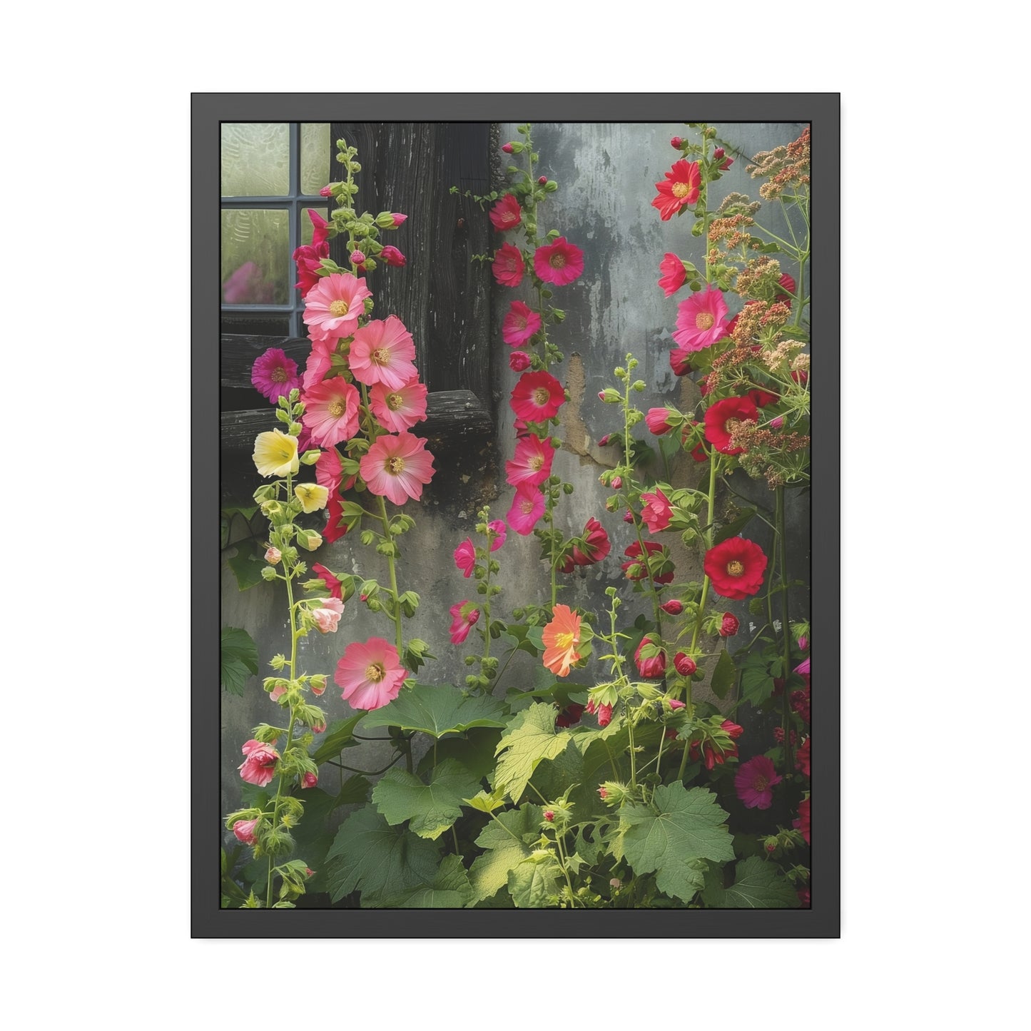 Rustic Hollyhocks Framed Paper Posters