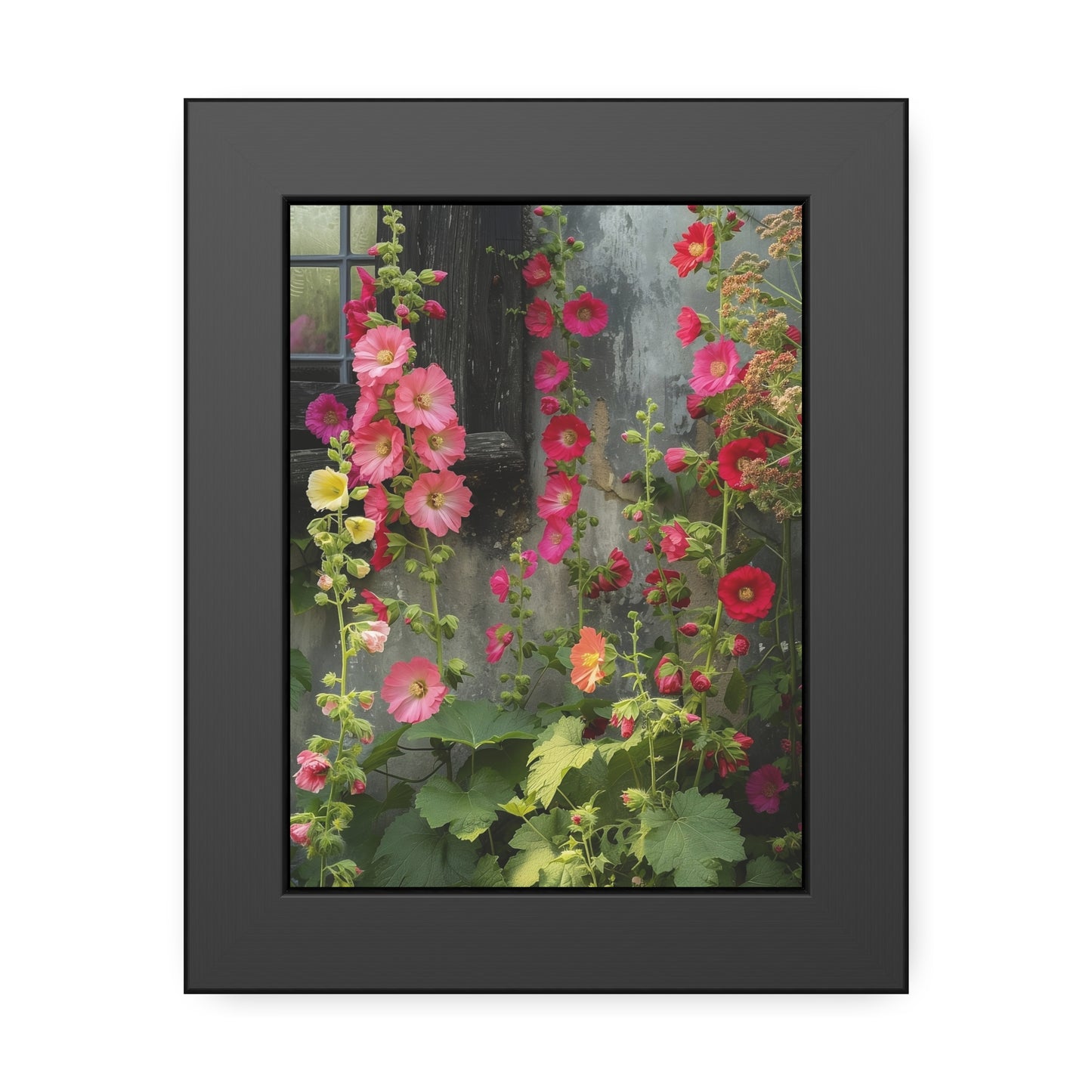 Rustic Hollyhocks Framed Paper Posters