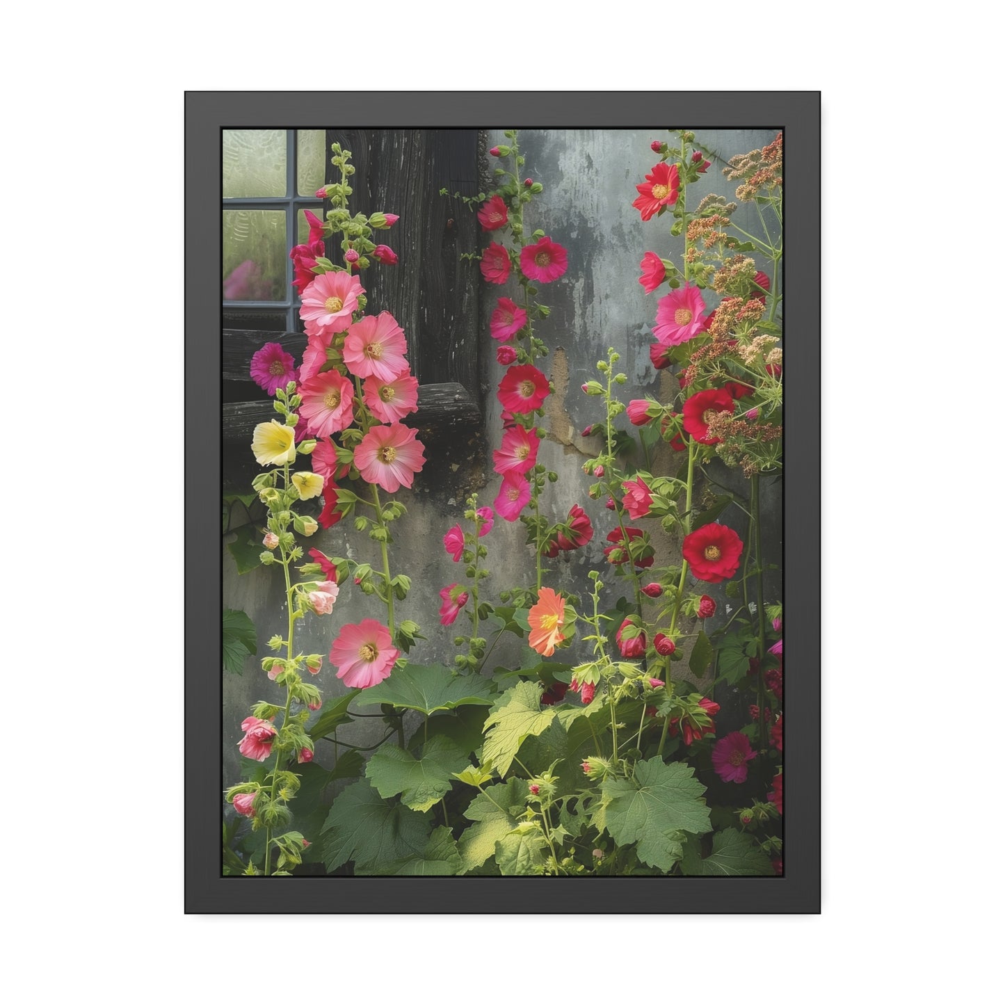 Rustic Hollyhocks Framed Paper Posters