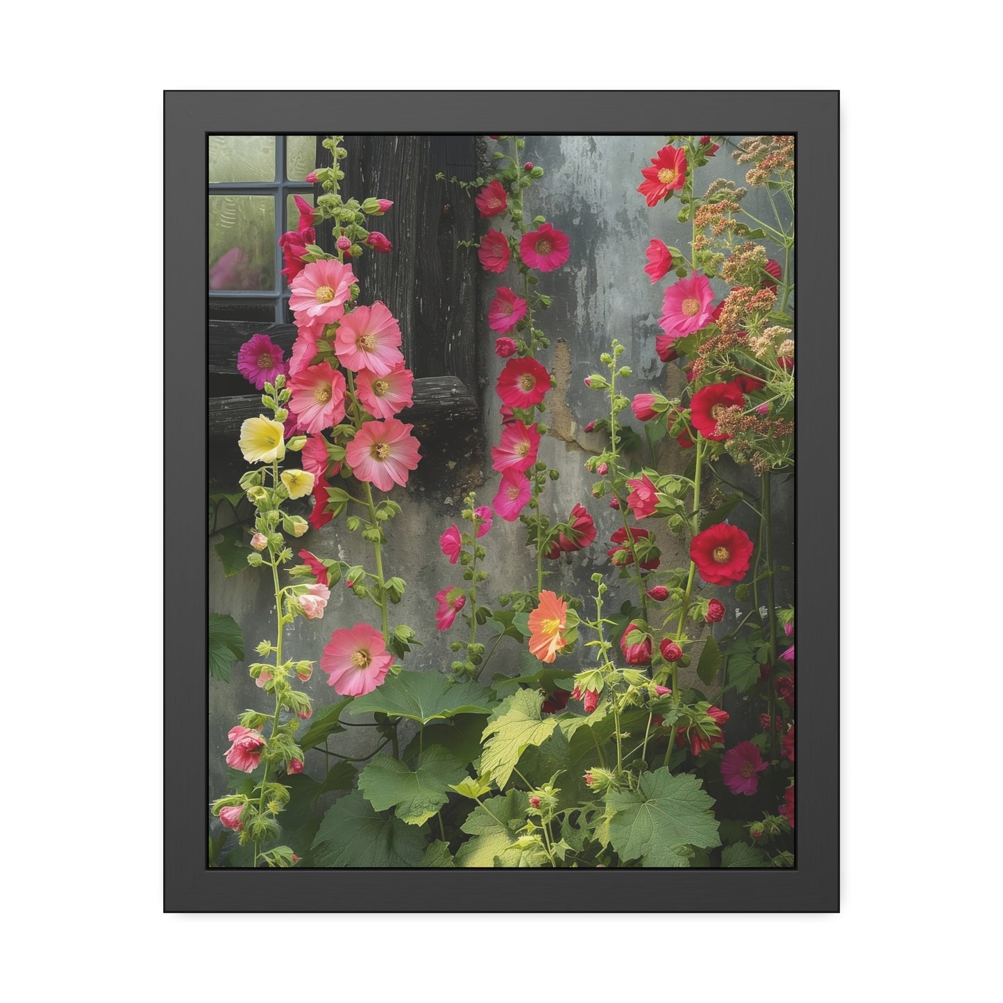 Rustic Hollyhocks Framed Paper Posters