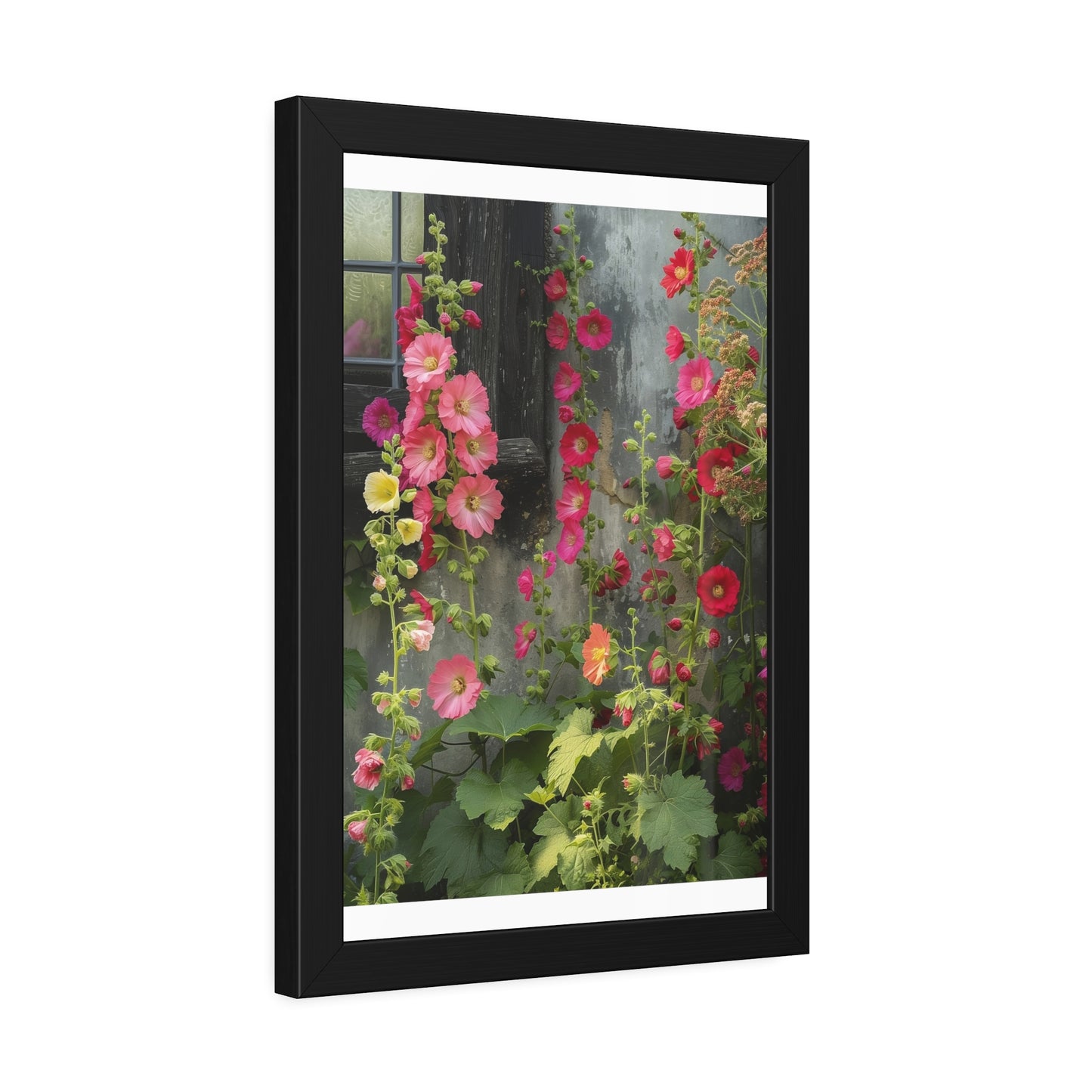 Rustic Hollyhocks Framed Paper Posters