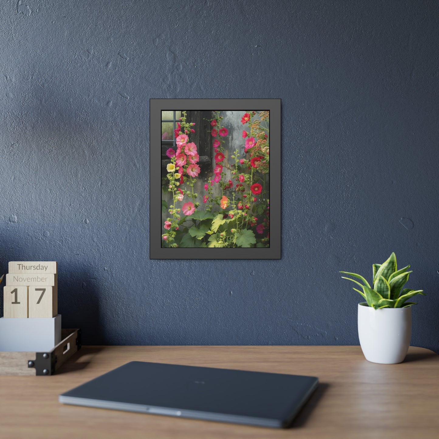 Rustic Hollyhocks Framed Paper Posters