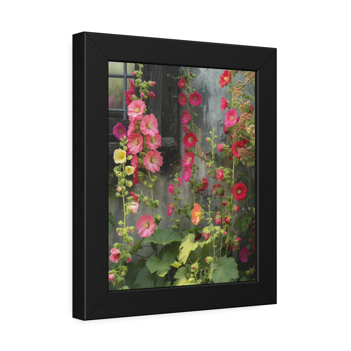 Rustic Hollyhocks Framed Paper Posters