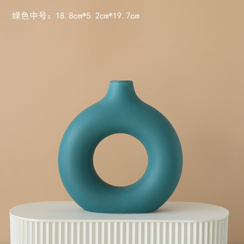 Nordic Ceramic Vase Circular Hollow Donuts Flower Vases Decoration